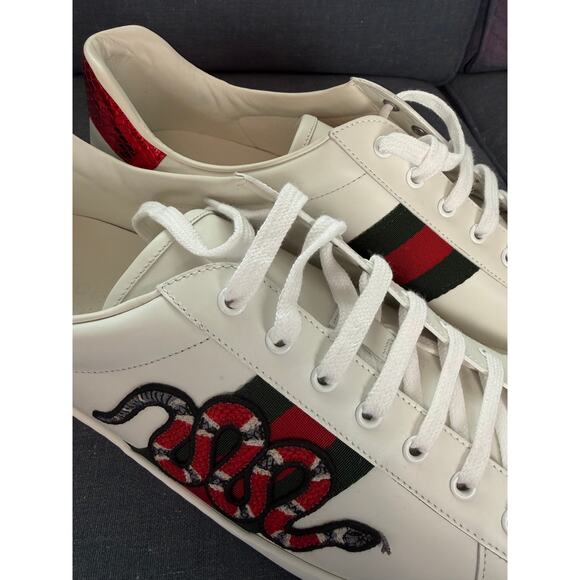 NEW AUTHENTIC Gucci Ace Embroidered Snake Sneakers Men Size 16.5 US Leather main image 10